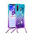 Custodia Silicone Cover Morbida Bling-Bling con Cinghia Cordino Mano S01 per Samsung Galaxy A21 European Cielo Blu