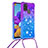 Custodia Silicone Cover Morbida Bling-Bling con Cinghia Cordino Mano S01 per Samsung Galaxy A21s Viola