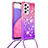Custodia Silicone Cover Morbida Bling-Bling con Cinghia Cordino Mano S01 per Samsung Galaxy A33 5G Rosa Caldo