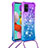 Custodia Silicone Cover Morbida Bling-Bling con Cinghia Cordino Mano S01 per Samsung Galaxy A51 5G Viola