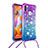 Custodia Silicone Cover Morbida Bling-Bling con Cinghia Cordino Mano S01 per Samsung Galaxy M11 Viola