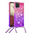 Custodia Silicone Cover Morbida Bling-Bling con Cinghia Cordino Mano S01 per Samsung Galaxy M12 Rosa Caldo