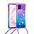 Custodia Silicone Cover Morbida Bling-Bling con Cinghia Cordino Mano S01 per Samsung Galaxy M60s Viola
