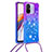 Custodia Silicone Cover Morbida Bling-Bling con Cinghia Cordino Mano S01 per Xiaomi Redmi 12C 4G Viola