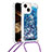 Custodia Silicone Cover Morbida Bling-Bling con Cinghia Cordino Mano S02 per Apple iPhone 15 Blu