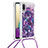 Custodia Silicone Cover Morbida Bling-Bling con Cinghia Cordino Mano S02 per Samsung Galaxy A02 Viola