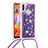 Custodia Silicone Cover Morbida Bling-Bling con Cinghia Cordino Mano S02 per Samsung Galaxy A11 Viola