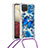 Custodia Silicone Cover Morbida Bling-Bling con Cinghia Cordino Mano S02 per Samsung Galaxy A12 Blu