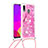 Custodia Silicone Cover Morbida Bling-Bling con Cinghia Cordino Mano S02 per Samsung Galaxy A20 Rosa Caldo