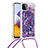 Custodia Silicone Cover Morbida Bling-Bling con Cinghia Cordino Mano S02 per Samsung Galaxy A22 5G Viola