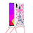 Custodia Silicone Cover Morbida Bling-Bling con Cinghia Cordino Mano S02 per Samsung Galaxy A30 Rosa