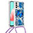Custodia Silicone Cover Morbida Bling-Bling con Cinghia Cordino Mano S02 per Samsung Galaxy A32 4G Blu
