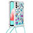 Custodia Silicone Cover Morbida Bling-Bling con Cinghia Cordino Mano S02 per Samsung Galaxy A32 4G Cielo Blu