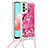 Custodia Silicone Cover Morbida Bling-Bling con Cinghia Cordino Mano S02 per Samsung Galaxy A32 4G Rosa Caldo