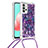 Custodia Silicone Cover Morbida Bling-Bling con Cinghia Cordino Mano S02 per Samsung Galaxy A32 4G Viola