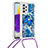 Custodia Silicone Cover Morbida Bling-Bling con Cinghia Cordino Mano S02 per Samsung Galaxy A73 5G Blu