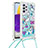 Custodia Silicone Cover Morbida Bling-Bling con Cinghia Cordino Mano S02 per Samsung Galaxy A73 5G Cielo Blu