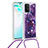 Custodia Silicone Cover Morbida Bling-Bling con Cinghia Cordino Mano S02 per Samsung Galaxy A91 Viola