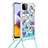 Custodia Silicone Cover Morbida Bling-Bling con Cinghia Cordino Mano S02 per Samsung Galaxy F42 5G Cielo Blu