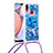 Custodia Silicone Cover Morbida Bling-Bling con Cinghia Cordino Mano S02 per Samsung Galaxy M01s Blu