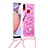 Custodia Silicone Cover Morbida Bling-Bling con Cinghia Cordino Mano S02 per Samsung Galaxy M01s Rosa Caldo