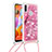 Custodia Silicone Cover Morbida Bling-Bling con Cinghia Cordino Mano S02 per Samsung Galaxy M11 Rosa Caldo