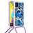 Custodia Silicone Cover Morbida Bling-Bling con Cinghia Cordino Mano S02 per Samsung Galaxy M21s Blu