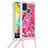 Custodia Silicone Cover Morbida Bling-Bling con Cinghia Cordino Mano S02 per Samsung Galaxy M31 Prime Edition Rosa Caldo
