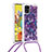 Custodia Silicone Cover Morbida Bling-Bling con Cinghia Cordino Mano S02 per Samsung Galaxy M40S Viola