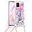 Custodia Silicone Cover Morbida Bling-Bling con Cinghia Cordino Mano S02 per Samsung Galaxy M60s