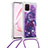 Custodia Silicone Cover Morbida Bling-Bling con Cinghia Cordino Mano S02 per Samsung Galaxy M60s Viola