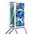 Custodia Silicone Cover Morbida Bling-Bling con Cinghia Cordino Mano S02 per Samsung Galaxy Note 20 5G Blu