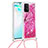 Custodia Silicone Cover Morbida Bling-Bling con Cinghia Cordino Mano S02 per Samsung Galaxy S10 Lite Rosa Caldo