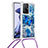 Custodia Silicone Cover Morbida Bling-Bling con Cinghia Cordino Mano S02 per Xiaomi Mi 11T 5G Blu