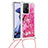 Custodia Silicone Cover Morbida Bling-Bling con Cinghia Cordino Mano S02 per Xiaomi Mi 11T 5G Rosa Caldo