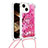 Custodia Silicone Cover Morbida Bling-Bling con Cinghia Cordino Mano S03 per Apple iPhone 14