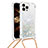 Custodia Silicone Cover Morbida Bling-Bling con Cinghia Cordino Mano S03 per Apple iPhone 14 Pro