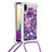 Custodia Silicone Cover Morbida Bling-Bling con Cinghia Cordino Mano S03 per Samsung Galaxy A02 Viola