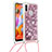 Custodia Silicone Cover Morbida Bling-Bling con Cinghia Cordino Mano S03 per Samsung Galaxy A11 Rosso