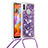Custodia Silicone Cover Morbida Bling-Bling con Cinghia Cordino Mano S03 per Samsung Galaxy A11 Viola