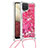 Custodia Silicone Cover Morbida Bling-Bling con Cinghia Cordino Mano S03 per Samsung Galaxy A12 5G Rosa Caldo