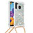Custodia Silicone Cover Morbida Bling-Bling con Cinghia Cordino Mano S03 per Samsung Galaxy A21