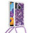 Custodia Silicone Cover Morbida Bling-Bling con Cinghia Cordino Mano S03 per Samsung Galaxy A21 Viola