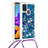 Custodia Silicone Cover Morbida Bling-Bling con Cinghia Cordino Mano S03 per Samsung Galaxy A21s Blu