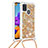 Custodia Silicone Cover Morbida Bling-Bling con Cinghia Cordino Mano S03 per Samsung Galaxy A21s Oro