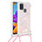 Custodia Silicone Cover Morbida Bling-Bling con Cinghia Cordino Mano S03 per Samsung Galaxy A21s Rosa