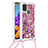 Custodia Silicone Cover Morbida Bling-Bling con Cinghia Cordino Mano S03 per Samsung Galaxy A21s Rosso