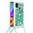 Custodia Silicone Cover Morbida Bling-Bling con Cinghia Cordino Mano S03 per Samsung Galaxy A21s Verde