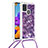 Custodia Silicone Cover Morbida Bling-Bling con Cinghia Cordino Mano S03 per Samsung Galaxy A21s Viola