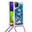 Custodia Silicone Cover Morbida Bling-Bling con Cinghia Cordino Mano S03 per Samsung Galaxy A22 4G Blu